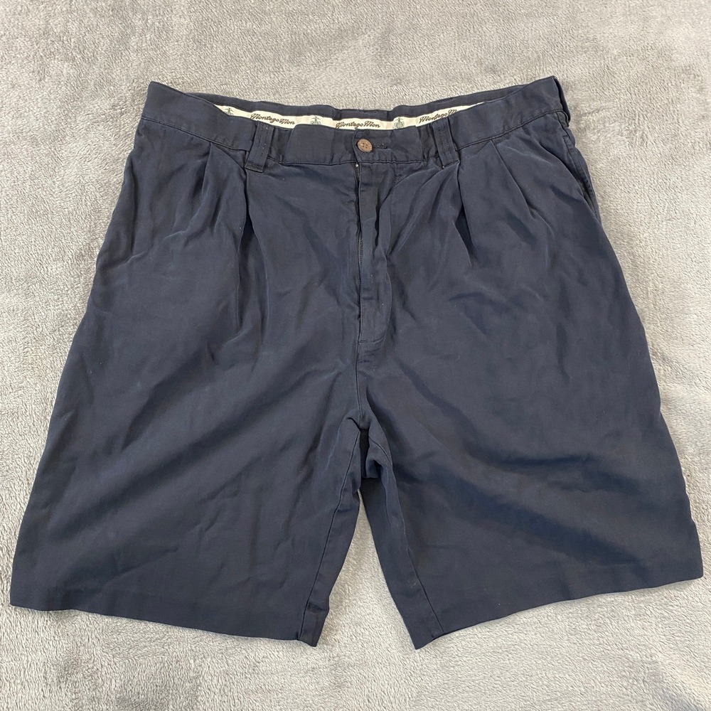 Montego Mon Silk Shorts Mens 36 Navy Pleated Herringbone Luxury Resort Coastal‎